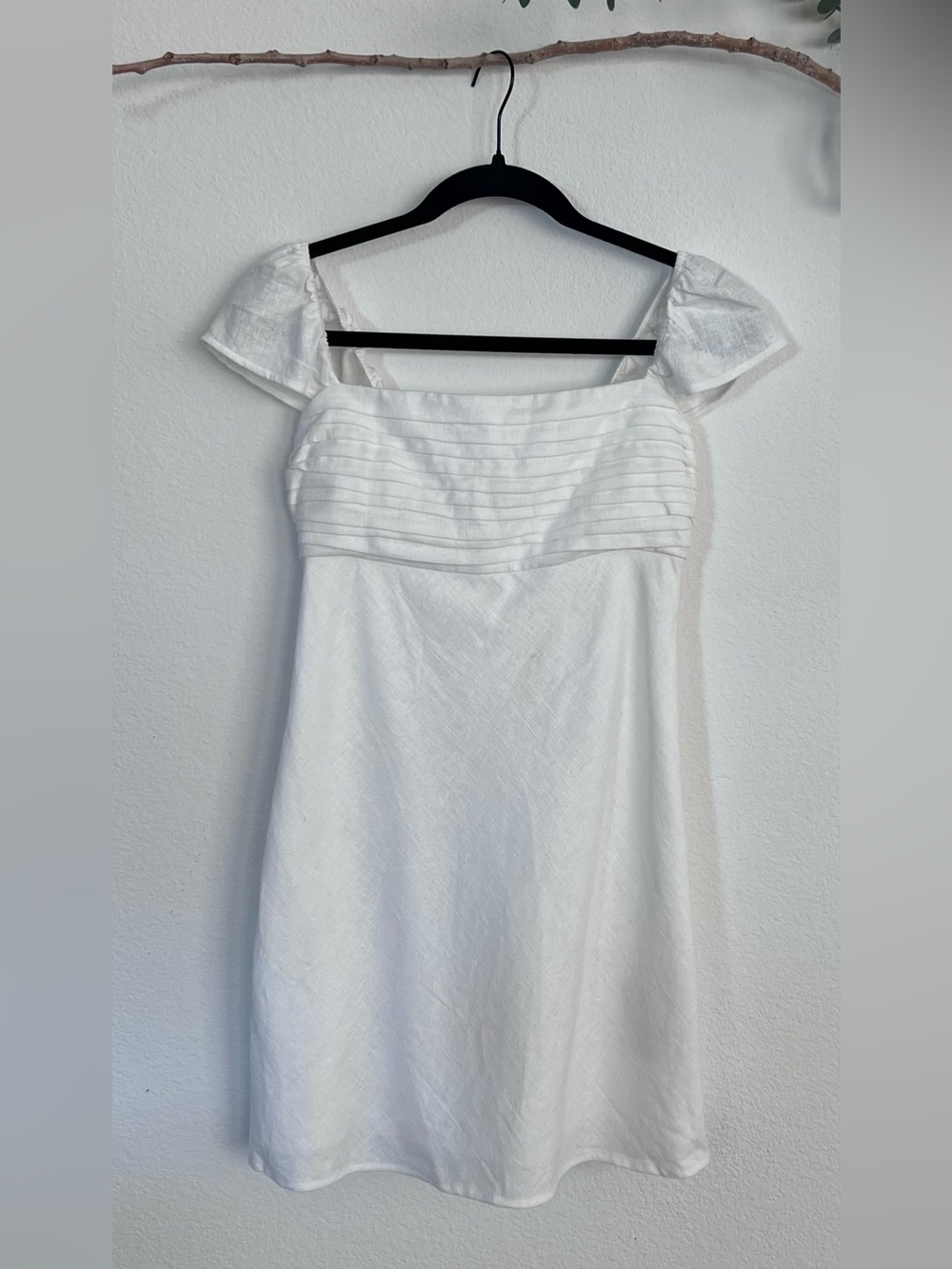 Abercrombie & Fitch White Square-Neck Pintuck Midi Dress